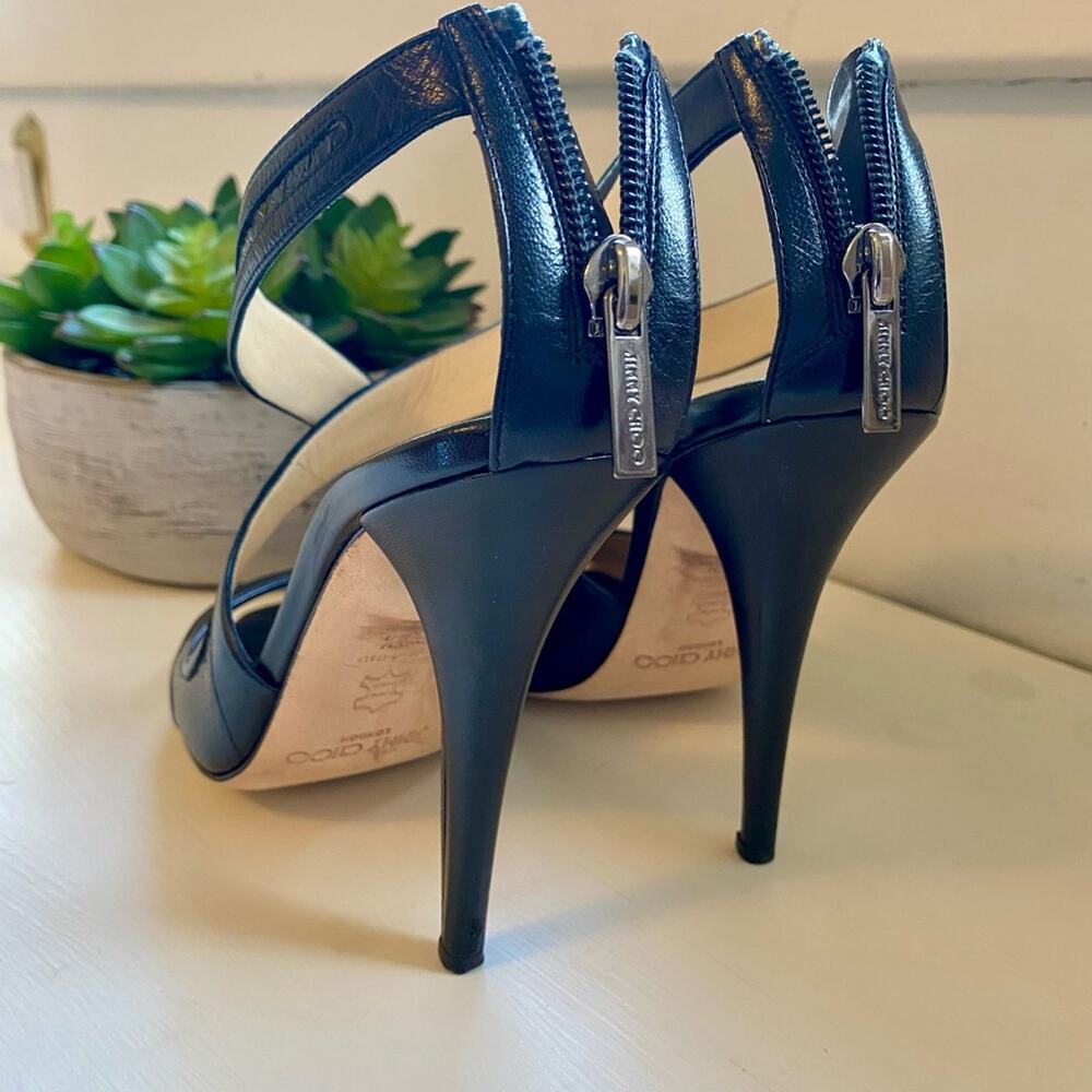 Jimmy Choo Black Watersnake & Kid Leather Disco Sandals Size 37.5 - Picture 4 of 8